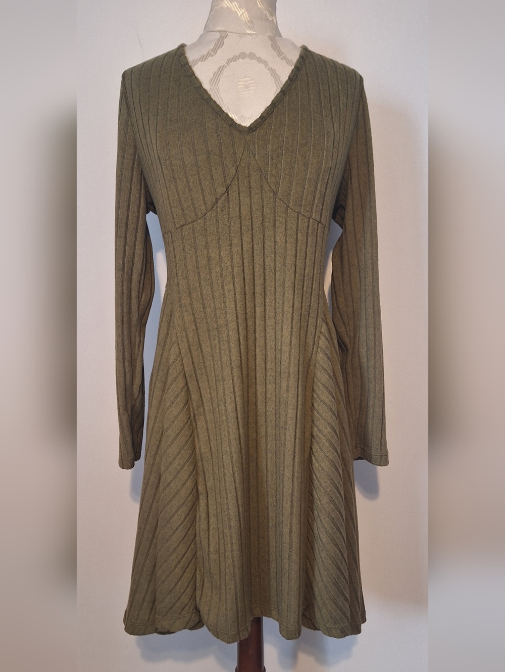 NWT Halara V-Neck Olive Green Ribbed Knit Dress
